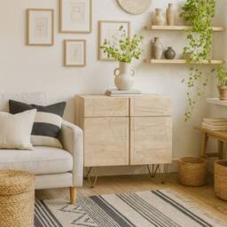 Wyld Haus Bali Mango Wood Sideboard Light Natural Finish Gold Inlays - thumbnail 2
