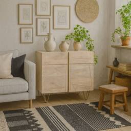 Wyld Haus Bali Mango Wood Sideboard Light Natural Finish Gold Inlays - thumbnail 1
