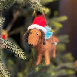 The Alphabet Gift Shop Sausage Dog Christmas Decoration in Brown - thumbnail 2