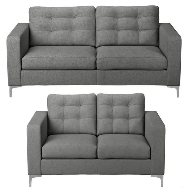 Furnishings For Less UK Smart Hackney Fabric Sofa Suite Formal 3 Seater & 2 Seater Saphire Blue or Pewter Grey in Charcoal - image 1