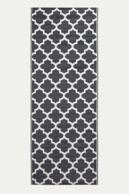 Homescapes Luxury Outdoor Rug Waterproof Reversible, Black Nola Geometric - Size: 75 cm x 200 cm