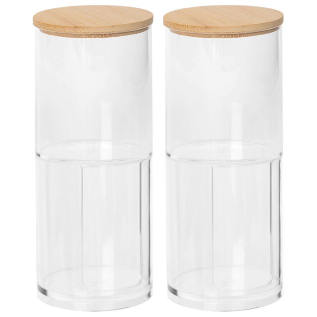 Harbour Housewares Reusable Plastic Stacking Bathroom Canisters with Bamboo Lid - Pack of 2 in Clear - image 1