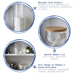 Harbour Housewares Reusable Plastic Stacking Bathroom Canisters with Bamboo Lid - Pack of 2 in Clear - thumbnail 2