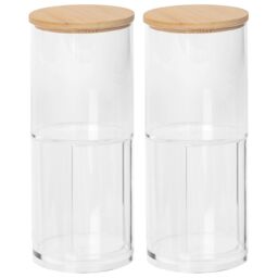 Harbour Housewares Reusable Plastic Stacking Bathroom Canisters with Bamboo Lid - Pack of 2 in Clear