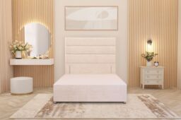 Somnior Chambery Divan Bed Frame with Floor Standing Headboard Plush Velvet in Ivory - Size: Small Single - thumbnail 2