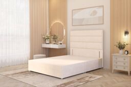 Somnior Chambery Divan Bed Frame with Floor Standing Headboard Plush Velvet in Ivory - Size: Small Single - thumbnail 1