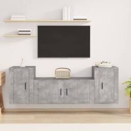 Berkfield Home 3 Piece TV Cabinet Set Concrete Grey Engineered Wood - thumbnail 2