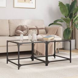 Berkfield Home Modern Coffee Tables with Transparent Glass Top 2 pcs 50x50x40 cm - Size: 50 x 50 x 40 cm - thumbnail 2