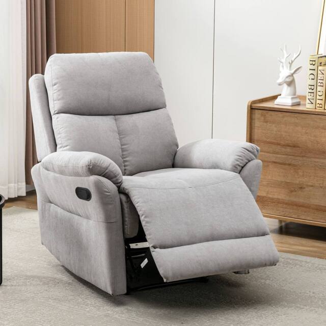 Fascinate Recliner Chair - Grey Micro-Suede Fabric, Manual Recline, Side Pocket - image 1