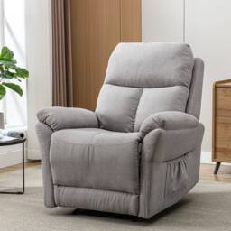 Fascinate Recliner Chair - Grey Micro-Suede Fabric, Manual Recline, Side Pocket - thumbnail 6