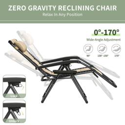 MCC Direct Set of 2 Zero Gravity Outdoor Garden Recliner sun loungers Padded Seat in Cream - thumbnail 4