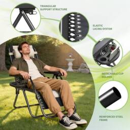MCC Direct Set of 2 Zero Gravity Outdoor Garden Recliner sun loungers Padded Seat in Cream - thumbnail 3