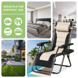 MCC Direct Set of 2 Zero Gravity Outdoor Garden Recliner sun loungers Padded Seat in Cream - thumbnail 2