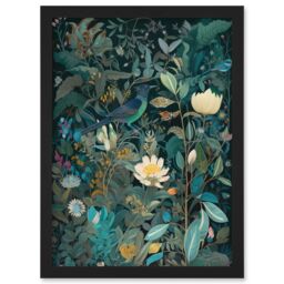 Artery8 Audubon Style Birds in Blooming Wildflower Field Artwork Framed Wall Art Print A4 in Black - thumbnail 1
