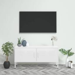 Berkfield Home TV Cabinet White 105x35x50 cm Steel - Size: 105 x 35 x 50 cm - thumbnail 2