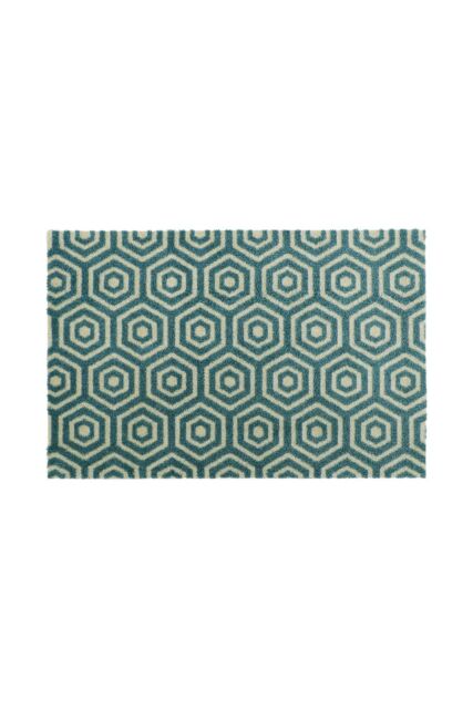 JVL Mega Machine Washable Doormat 50 x 75 cm Geo Hex in Teal - Size: 50 cm x 75 cm - image 1