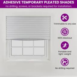 Furnished Stick On Blackout Blinds - No Drill Removable Portable Pleated Shades in White - Size: 85 cm width x 150 cm drop - thumbnail 2