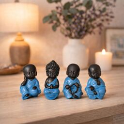 Marco Paul Mini Sitting Lucky Buddha Ornaments Set of 4 in Blue - thumbnail 9