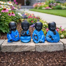 Marco Paul Mini Sitting Lucky Buddha Ornaments Set of 4 in Blue - thumbnail 7