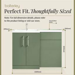 Balterley Bathroom Vanity Basin & WC Unit Left Hand Satin Green 1100mm x 390mm - thumbnail 5