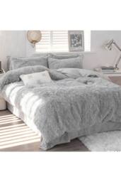 Living and Home 3Pcs Soft Skin-friendly Faux Mink Fleece Duvet Set in Light Grey - Size: Single - thumbnail 2