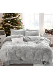 Living and Home 3Pcs Soft Skin-friendly Faux Mink Fleece Duvet Set in Light Grey - Size: Single - thumbnail 4