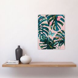 "Artery8 Pastel Butterflies Monstera Plant Painting Pink Wall Art Print - Size: W18"" x H24""" - thumbnail 4