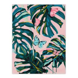 "Artery8 Pastel Butterflies Monstera Plant Painting Pink Wall Art Print - Size: W18"" x H24""" - thumbnail 1