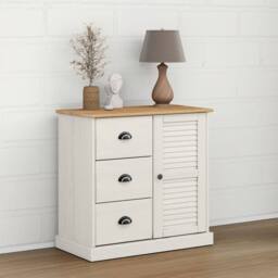 Berkfield Home Sideboard with Drawers VIGO 78x40x75 cm White Solid Wood Pine - Size: 78 x 40 x 75 cm - thumbnail 1