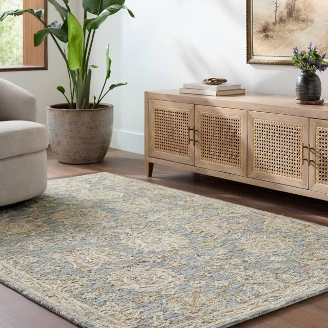 Livabliss Arnold-Hand Tufted Blue Beige Grey Wool Traditional Boho Living Rug - Size: 185 cm x 275 cm - image 1