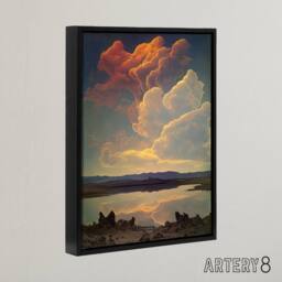 "Artery8 Vintage Style Atmospheric Clouds Over Lake Framed Canvas Wall Art Print - Size: W24"" x H32""" - thumbnail 2