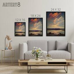 "Artery8 Vintage Style Atmospheric Clouds Over Lake Framed Canvas Wall Art Print - Size: W24"" x H32""" - thumbnail 4