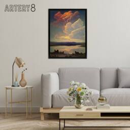 "Artery8 Vintage Style Atmospheric Clouds Over Lake Framed Canvas Wall Art Print - Size: W24"" x H32""" - thumbnail 3