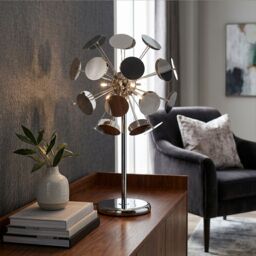Orsina Disc Table Light, Chrome Finish Decorative Lighting Fixture, Shimmering Disc Nightstand Lamp, Accent Lamp in Silver - thumbnail 3