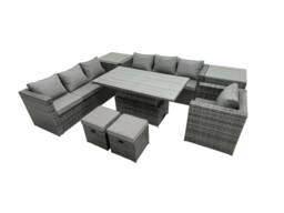 Fimous Rattan Dining Table Sofa Set with 2 Small Stools Outdoor 9 Seat in Dark Grey - thumbnail 2