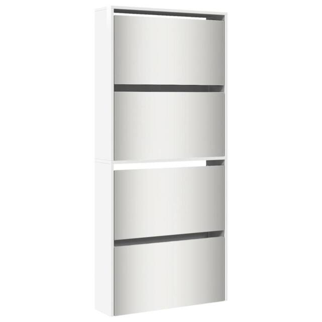 Berkfield Home Shoe Cabinet with Mirror 4-Layer High Gloss White 63x17x134 cm - Size: 63 x 17 x 134 cm - image 1