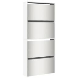 Berkfield Home Shoe Cabinet with Mirror 4-Layer High Gloss White 63x17x134 cm - Size: 63 x 17 x 134 cm