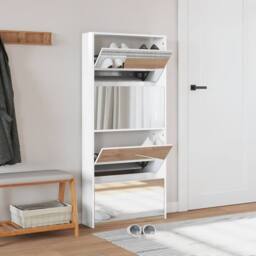 Berkfield Home Shoe Cabinet with Mirror 4-Layer High Gloss White 63x17x134 cm - Size: 63 x 17 x 134 cm - thumbnail 3