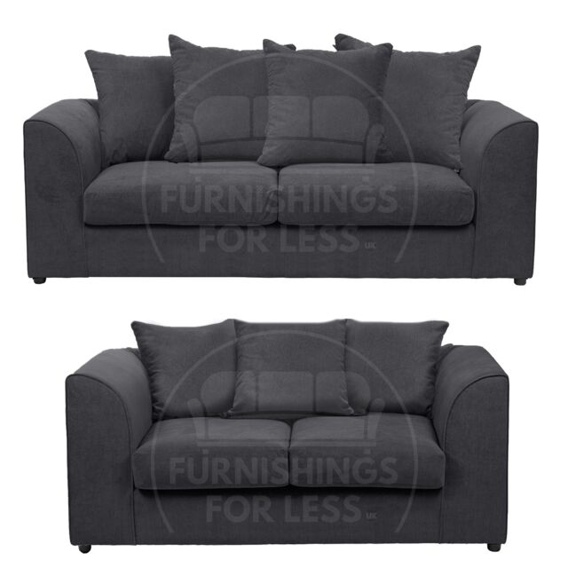 Furnishings For Less UK Casper Chenille Sofa Set 3 & 2 Seater Sofa Scatter Back Curved Arm in Black - image 1