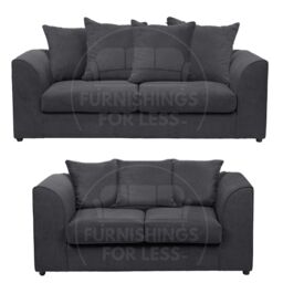 Furnishings For Less UK Casper Chenille Sofa Set 3 & 2 Seater Sofa Scatter Back Curved Arm in Black