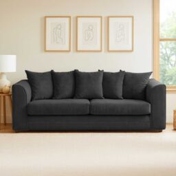 Furnishings For Less UK Casper Chenille Sofa Set 3 & 2 Seater Sofa Scatter Back Curved Arm in Black - thumbnail 4