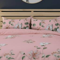 Snug City Flower Complete Bedding Set Duvet Cover Set Pillowcase Fitted Sheet in Pink - Size: Double - thumbnail 2