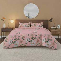 Snug City Flower Complete Bedding Set Duvet Cover Set Pillowcase Fitted Sheet in Pink - Size: Double