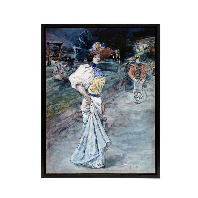 "Artery8 Henry Somm Elegant in a Japanese Garden Watercolour Framed Canvas Art in Blue - Size: W12"" x H16""" - image 1
