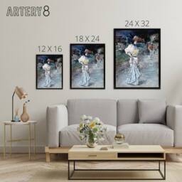 "Artery8 Henry Somm Elegant in a Japanese Garden Watercolour Framed Canvas Art in Blue - Size: W12"" x H16""" - thumbnail 4