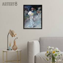 "Artery8 Henry Somm Elegant in a Japanese Garden Watercolour Framed Canvas Art in Blue - Size: W12"" x H16""" - thumbnail 3