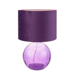 Happy Homewares Contemporary Ribbed Glass Table Lamp with Velvet Fabric Shade in Purple - thumbnail 5
