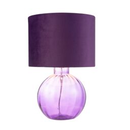 Happy Homewares Contemporary Ribbed Glass Table Lamp with Velvet Fabric Shade in Purple - thumbnail 2