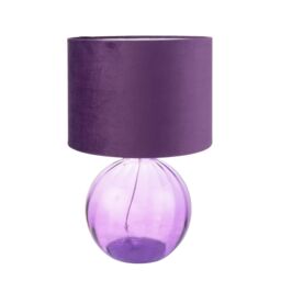 Happy Homewares Contemporary Ribbed Glass Table Lamp with Velvet Fabric Shade in Purple - thumbnail 4
