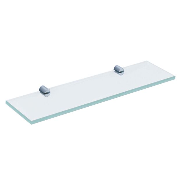 Nes Home Bathroom & Kitchen Clear Toughened Glass Shelf With Chrome Brass Brackets in Silver - image 1